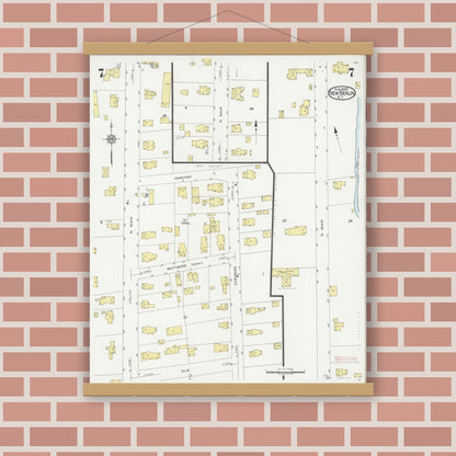 Old map wall art mockup — magnetic wood frame on brick wall — Sanborn Fire Insurance Map from New Berlin, Chenango County, New York (1929), Sheet #0007