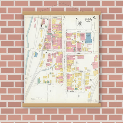 Old map wall art mockup — magnetic wood frame on brick wall — Sanborn Fire Insurance Map from Pittston, Luzerne County, Pennsylvania (1903), Sheet #0006