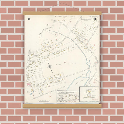 Old map wall art mockup — magnetic wood frame on brick wall — Sanborn Fire Insurance Map from Easthampton, Suffolk County, New York (1943), Sheet #0011