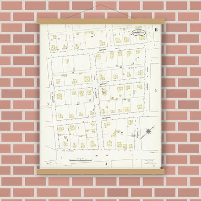 Old map wall art mockup — magnetic wood frame on brick wall — Sanborn Fire Insurance Map from Somerville, Burleson County, Texas (1910), Sheet #0006