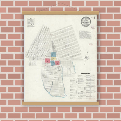 Old map wall art mockup — magnetic wood frame on brick wall — Sanborn Fire Insurance Map from Lindenhurst, Suffolk County, New York (1908) - Complete Map Set