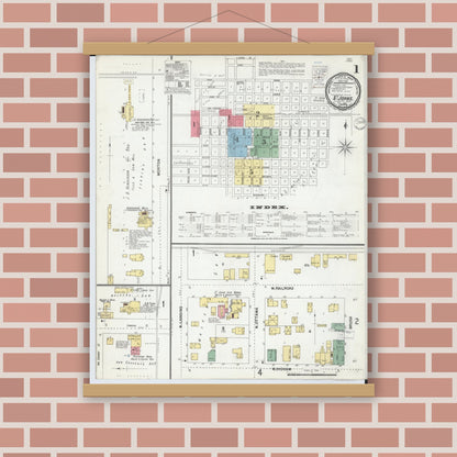 Old map wall art mockup — magnetic wood frame on brick wall — Sanborn Fire Insurance Map from Saint Johns, Clinton County, Michigan (1900) - Complete Map Set