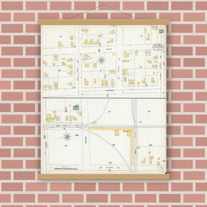 Old map wall art mockup — magnetic wood frame on brick wall — Sanborn Fire Insurance Map from Palatka, Putnam County, Florida (1903), Sheet #0013