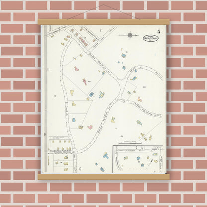 Old map wall art mockup — magnetic wood frame on brick wall — Sanborn Fire Insurance Map from Wayne, Delaware County, Pennsylvania (1914), Sheet #0005