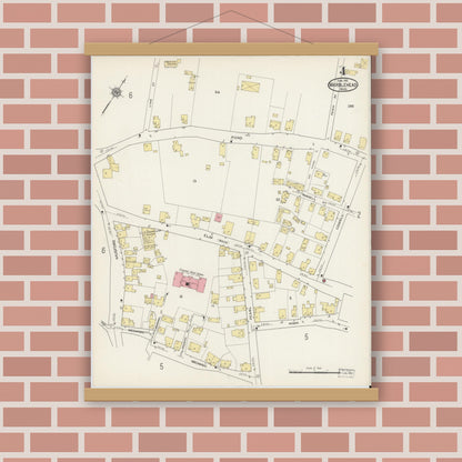 Old map wall art mockup — magnetic wood frame on brick wall — Sanborn Fire Insurance Map from Marblehead, Essex County, Massachusetts (1915), Sheet #0004