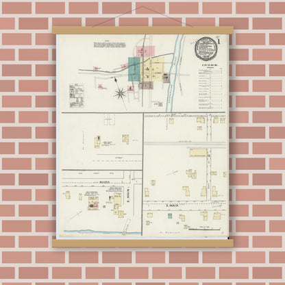 Old map wall art mockup — magnetic wood frame on brick wall — Sanborn Fire Insurance Map from Bainbridge, Chenango County, New York (1891) - Complete Map Set