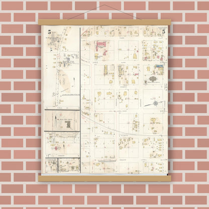Old map wall art mockup — magnetic wood frame on brick wall — Sanborn Fire Insurance Map from Refugio, Refugio County, Texas (1942), Sheet #0005