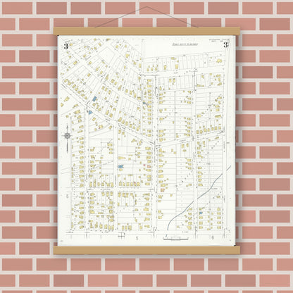 Old map wall art mockup — magnetic wood frame on brick wall — Sanborn Fire Insurance Map from Wilmington, Clinton County, Ohio (1933), Sheet #0003
