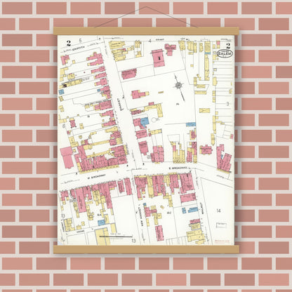 Old map wall art mockup — magnetic wood frame on brick wall — Sanborn Fire Insurance Map from Salem, Salem County, New Jersey (1923) - Complete Map Set
