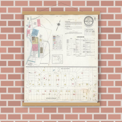 Old map wall art mockup — magnetic wood frame on brick wall — Sanborn Fire Insurance Map from Port Saint Joe, Gulf County, Florida (1945) - Complete Map Set