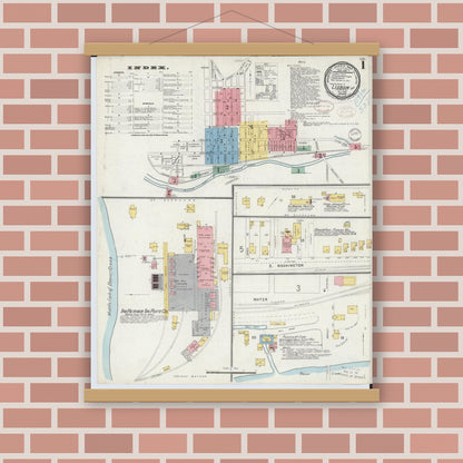 Old map wall art mockup — magnetic wood frame on brick wall — Sanborn Fire Insurance Map from Lisbon, Columbiana County, Ohio (1898), Sheet #0001