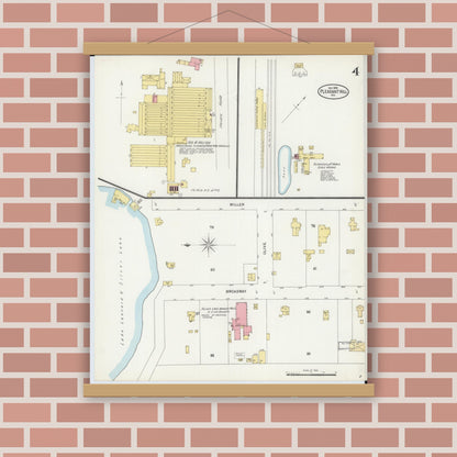 Old map wall art mockup — magnetic wood frame on brick wall — Sanborn Fire Insurance Map from Pleasant Hill, Cass County, Missouri (1898), Sheet #0004