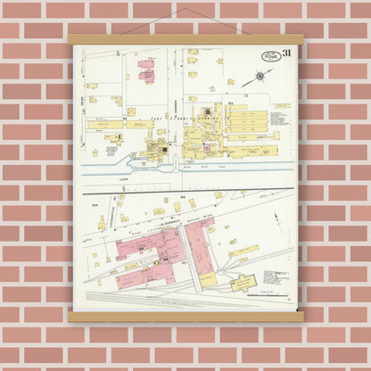 Old map wall art mockup — magnetic wood frame on brick wall — Sanborn Fire Insurance Map from Rome, Oneida County, New York (1909), Sheet #0031