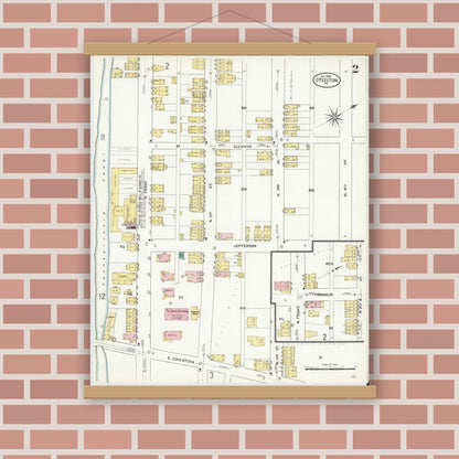 Old map wall art mockup — magnetic wood frame on brick wall — Sanborn Fire Insurance Map from Steelton, Dauphin County, Pennsylvania (1909), Sheet #0002