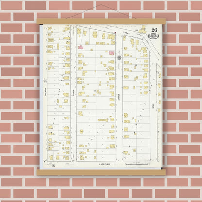 Old map wall art mockup — magnetic wood frame on brick wall — Sanborn Fire Insurance Map from Adrian, Lenawee County, Michigan (1916), Sheet #0026