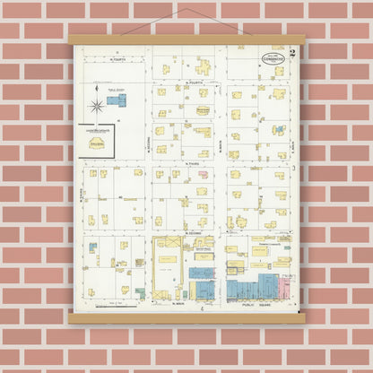 Old map wall art mockup — magnetic wood frame on brick wall — Sanborn Fire Insurance Map from Comanche, Comanche County, Texas (1908), Sheet #0002