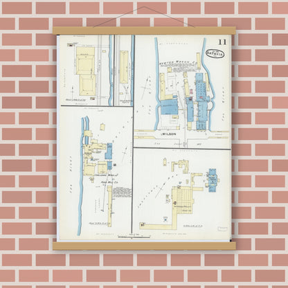Old map wall art mockup — magnetic wood frame on brick wall — Sanborn Fire Insurance Map from Batavia, Kane County, Illinois (1891), Sheet #0011