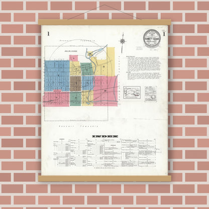 Old map wall art mockup — magnetic wood frame on brick wall — Sanborn Fire Insurance Map from Kennett Square, Chester County, Pennsylvania (1923), Sheet #0001