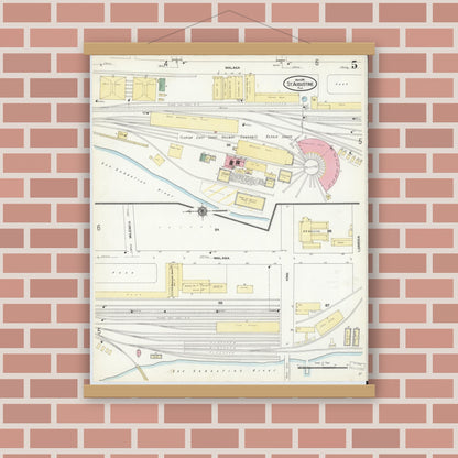 Old map wall art mockup — magnetic wood frame on brick wall — Sanborn Fire Insurance Map from Saint Augustine, Saint John's County, Florida (1910), Sheet #0005