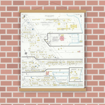 Old map wall art mockup — magnetic wood frame on brick wall — Sanborn Fire Insurance Map from Saint Clair Shores, Macomb County, Michigan (1933), Sheet #0005