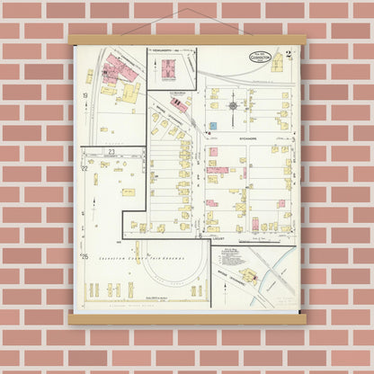 Old map wall art mockup — magnetic wood frame on brick wall — Sanborn Fire Insurance Map from Coshocton, Coshocton County, Ohio (1912), Sheet #0002