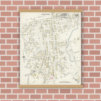Old map wall art mockup — magnetic wood frame on brick wall — Sanborn Fire Insurance Map from Melrose, Middlesex County, Massachusetts (1915), Sheet #0022