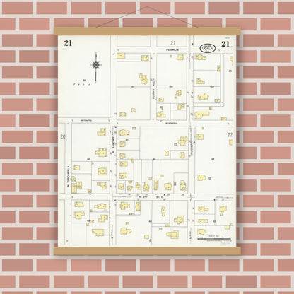 Old map wall art mockup — magnetic wood frame on brick wall — Sanborn Fire Insurance Map from Ocala, Marion County, Florida (1924), Sheet #0021
