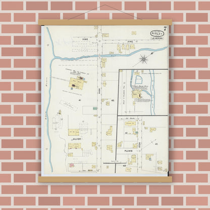Old map wall art mockup — magnetic wood frame on brick wall — Sanborn Fire Insurance Map from Ripley, Brown County, Ohio (1890), Sheet #0007