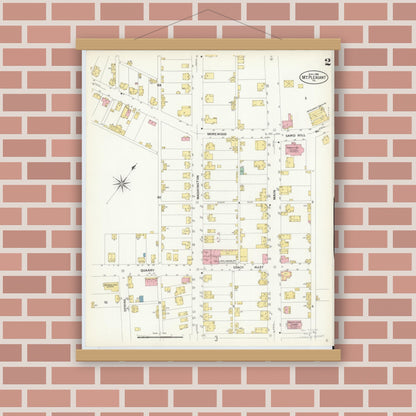 Old map wall art mockup — magnetic wood frame on brick wall — Sanborn Fire Insurance Map from Mount Pleasant, Westmoreland County, Pennsylvania (1908), Sheet #0002