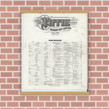 Old map wall art mockup — magnetic wood frame on brick wall — Sanborn Fire Insurance Map from Tiffin, Seneca County, Ohio (1914), Sheet #0001