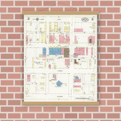 Old map wall art mockup — magnetic wood frame on brick wall — Sanborn Fire Insurance Map from Midland, Midland County, Texas (1925), Sheet #0002