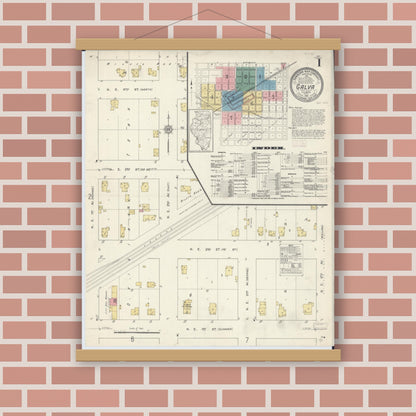 Old map wall art mockup — magnetic wood frame on brick wall — Sanborn Fire Insurance Map from Galva, Henry County, Illinois (1913) - Complete Map Set