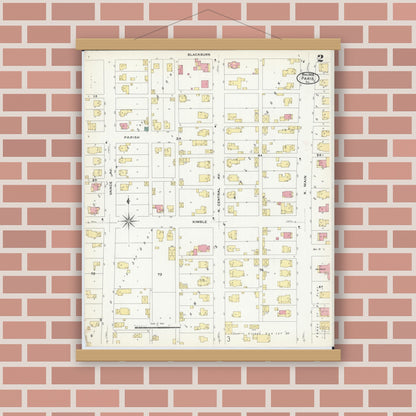 Old map wall art mockup — magnetic wood frame on brick wall — Sanborn Fire Insurance Map from Paris, Edgar County, Illinois (1908), Sheet #0002