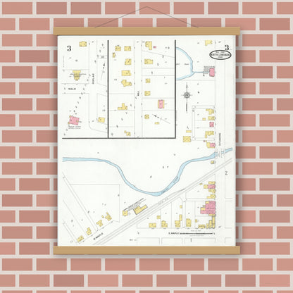 Old map wall art mockup — magnetic wood frame on brick wall — Sanborn Fire Insurance Map from North Lewisburg, Champaign County, Ohio (1926), Sheet #0003