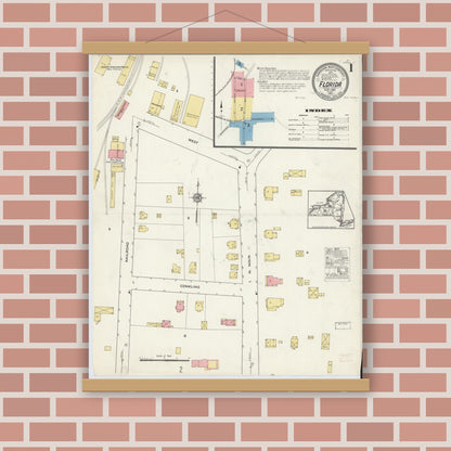 Old map wall art mockup — magnetic wood frame on brick wall — Sanborn Fire Insurance Map from Florida, Orange County, New York (1915) - Complete Map Set