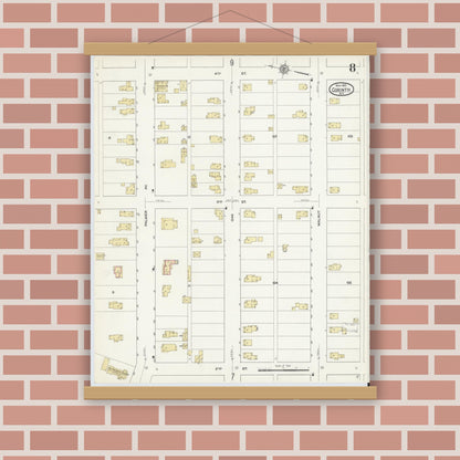 Old map wall art mockup — magnetic wood frame on brick wall — Sanborn Fire Insurance Map from Corinth, Saratoga County, New York (1912), Sheet #0008
