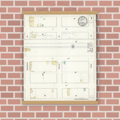 Old map wall art mockup — magnetic wood frame on brick wall — Sanborn Fire Insurance Map from Santa Margarita, San Luis Obispo County, California (1892) - Complete Map Set
