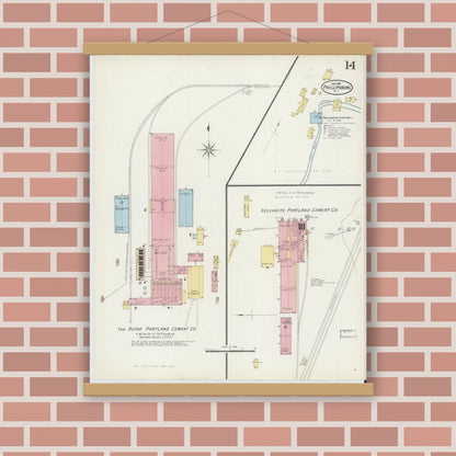 Old map wall art mockup — magnetic wood frame on brick wall — Sanborn Fire Insurance Map from Phillipsburg, Warren County, New Jersey (1897), Sheet #0014