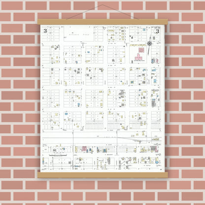 Old map wall art mockup — magnetic wood frame on brick wall — Sanborn Fire Insurance Map from Van Horn, Culberson County, Texas (1950), Sheet #0003