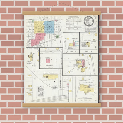 Old map wall art mockup — magnetic wood frame on brick wall — Sanborn Fire Insurance Map from Effingham, Effingham County, Illinois (1898) - Complete Map Set