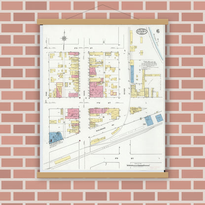 Old map wall art mockup — magnetic wood frame on brick wall — Sanborn Fire Insurance Map from Evart, Osceola County, Michigan (1920), Sheet #0006