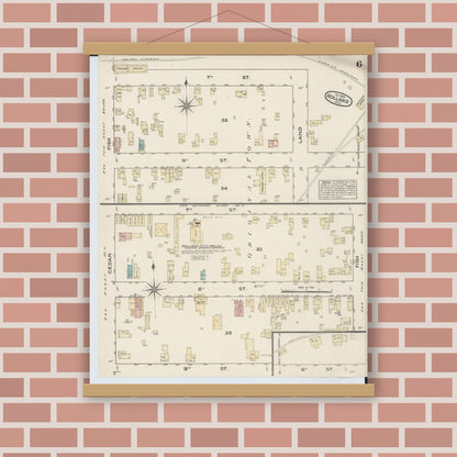 Old map wall art mockup — magnetic wood frame on brick wall — Sanborn Fire Insurance Map from Holland, Ottawa County, Michigan (1883), Sheet #0006