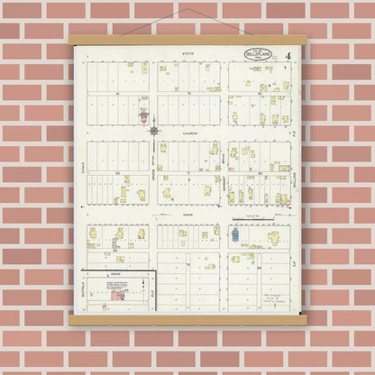 Old map wall art mockup — magnetic wood frame on brick wall — Sanborn Fire Insurance Map from Belle Plaine, Scott County, Minnesota (1914), Sheet #0004