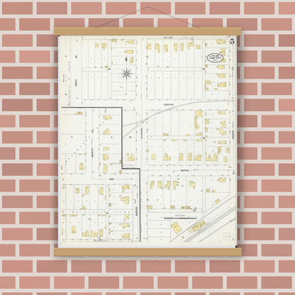 Old map wall art mockup — magnetic wood frame on brick wall — Sanborn Fire Insurance Map from Coal City, Grundy County, Illinois (1907), Sheet #0005