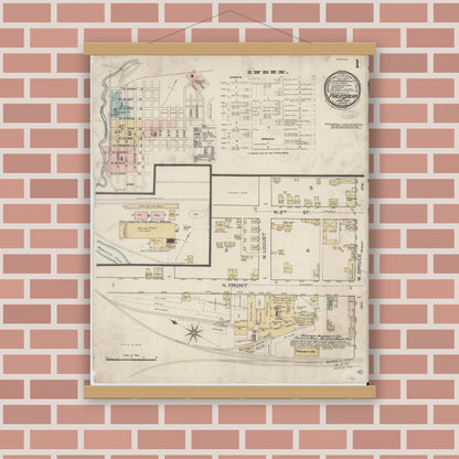 Old map wall art mockup — magnetic wood frame on brick wall — Sanborn Fire Insurance Map from Philipsburg, Centre County, Pennsylvania (1887) - Complete Map Set