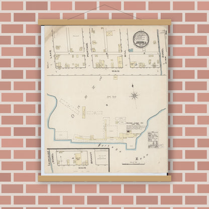 Old map wall art mockup — magnetic wood frame on brick wall — Sanborn Fire Insurance Map from Onekama, Manistee County, Michigan (1885) - Complete Map Set