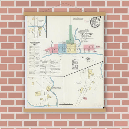 Old map wall art mockup — magnetic wood frame on brick wall — Sanborn Fire Insurance Map from Ripley, Brown County, Ohio (1890) - Complete Map Set