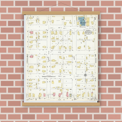 Old map wall art mockup — magnetic wood frame on brick wall — Sanborn Fire Insurance Map from Delphos, Van Wert And Allen Counties, Ohio (1911), Sheet #0005