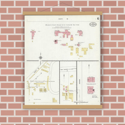 Old map wall art mockup — magnetic wood frame on brick wall — Sanborn Fire Insurance Map from Elkhorn, Walworth County, Wisconsin (1911), Sheet #0006
