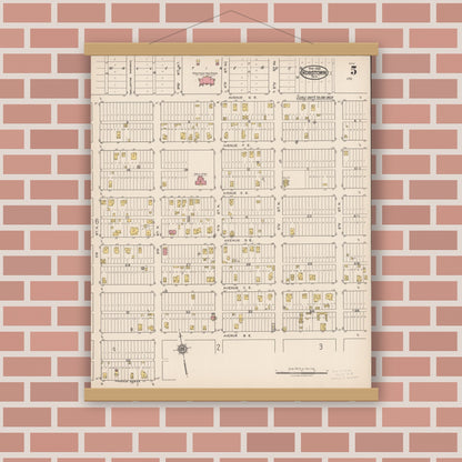 Old map wall art mockup — magnetic wood frame on brick wall — Sanborn Fire Insurance Map from Robstown, Nueces County, Texas (1922), Sheet #0005